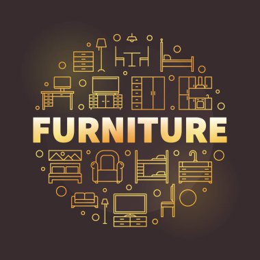 Mobilya ve iç vektör yuvarlak çizimi altın resimleme