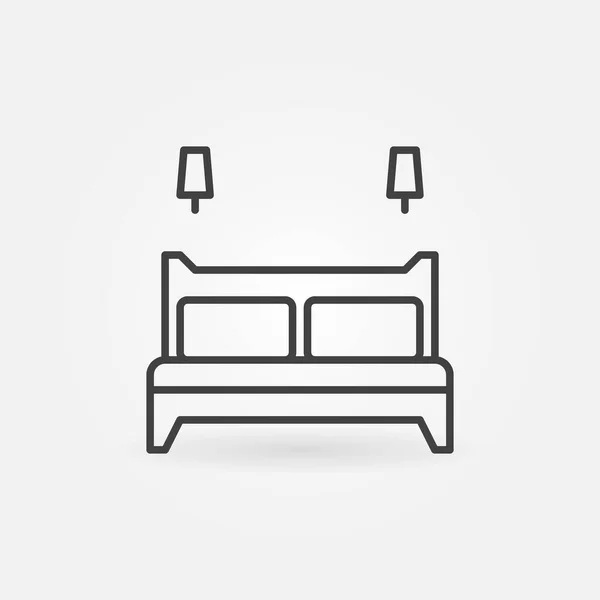 Cama doble vector de línea delgada icono concepto o signo — Archivo Imágenes Vectoriales