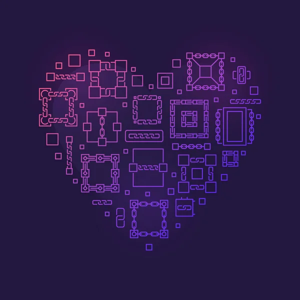 Vector Blockchain contorno colorido corazón forma bandera — Vector de stock