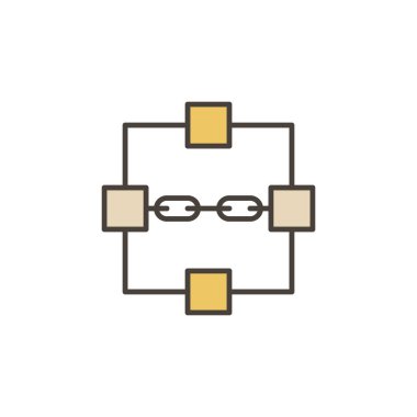Zincir vektörü Blockchain renkli simgeye sahip dört blok