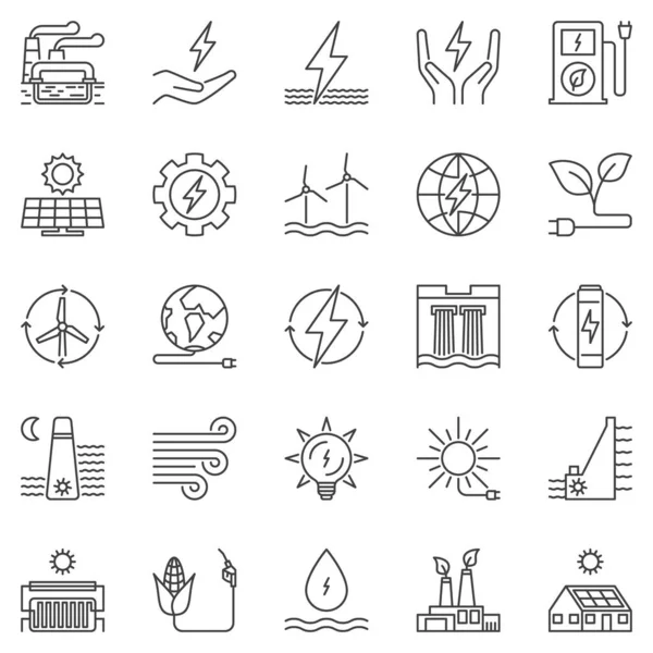 Esquema de energía limpia iconos establecidos. Vector Eco Energía símbolos — Vector de stock