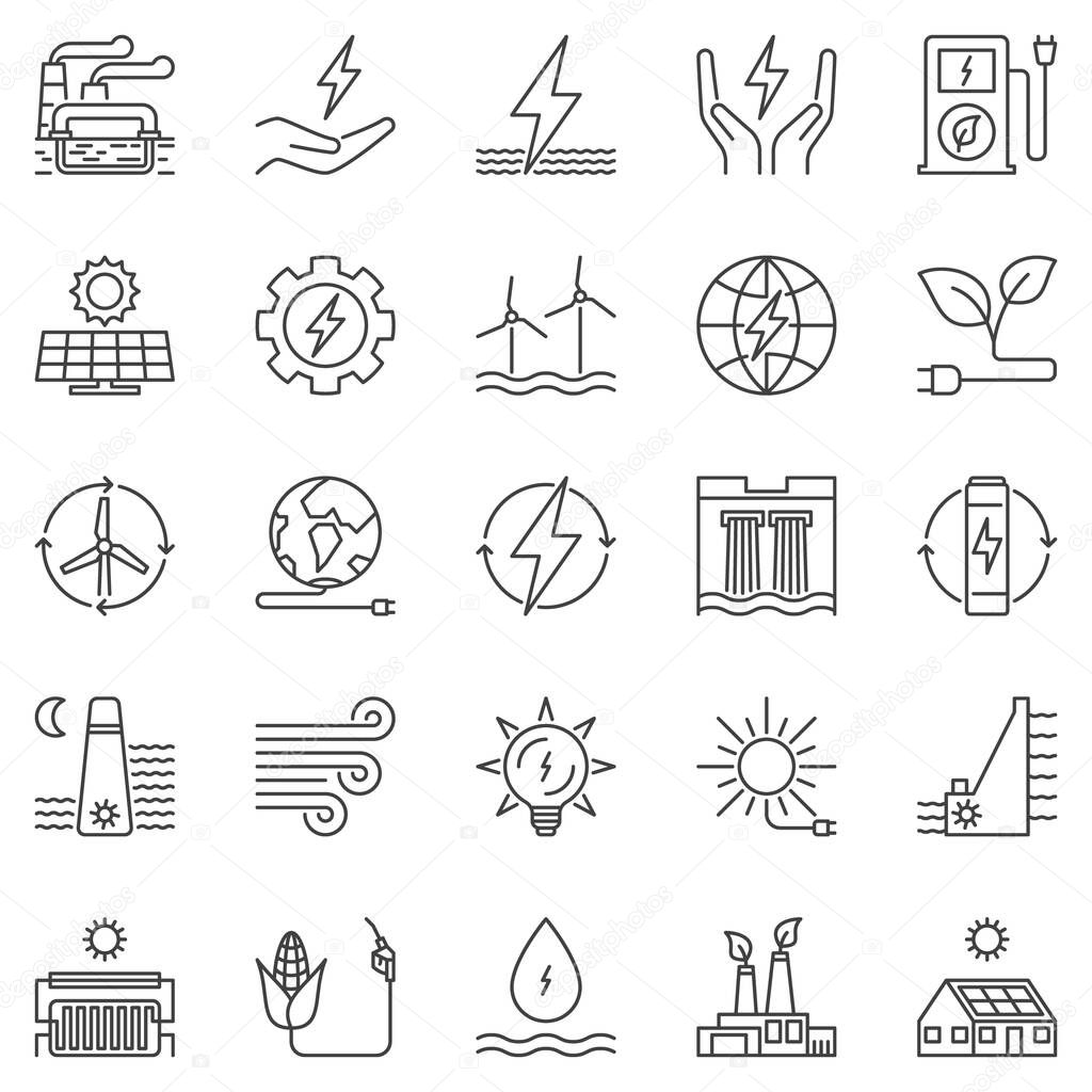 Clean Energy outline icons set. Vector Eco Energy symbols
