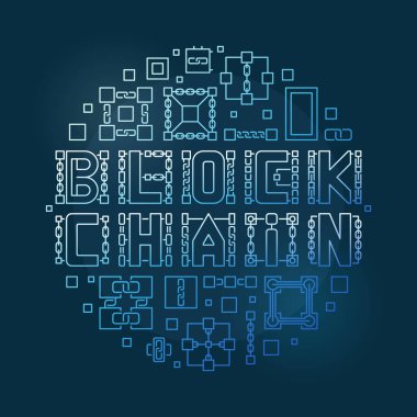 Blok Chain vektör mavi çizgi dairesel illüstrasyon veya pankart