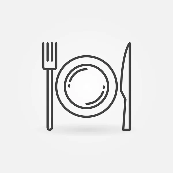 Plate with Fork and Knife vector concept outline icon — Stock Vector