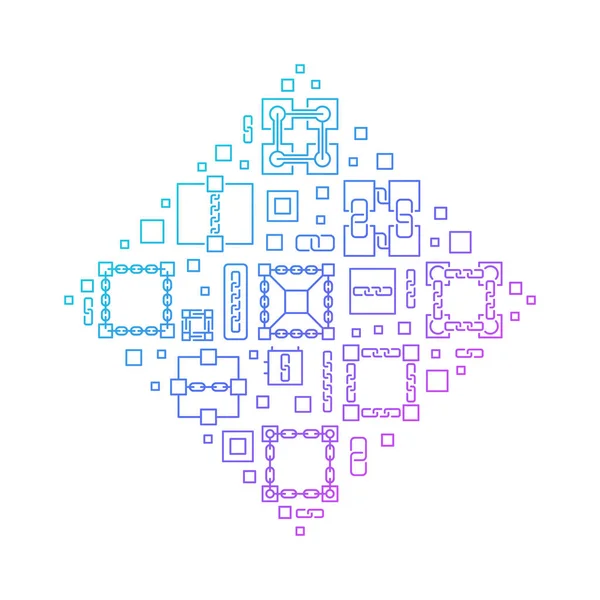 方块链矢量轮廓彩色菱形横幅 — 图库矢量图片