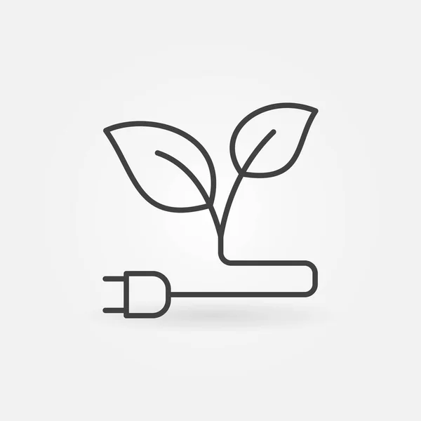 Ícone linear Green Energy. Eco Plug com símbolo de folhas — Vetor de Stock