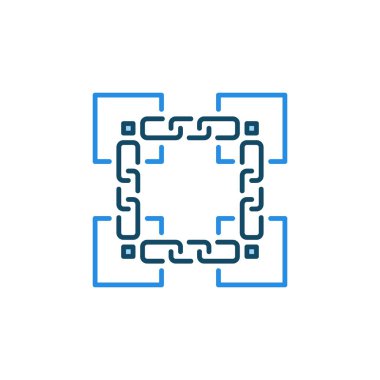 Zincir mavi simgesi olan bloklar - Blok zinciri vektör kavramı işareti