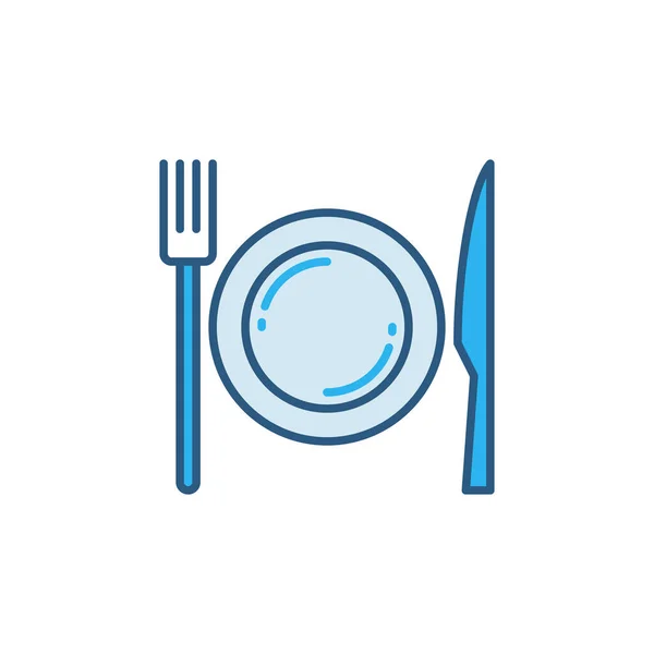 Fork and Knife with Plate vector concept blue icon — Stock Vector