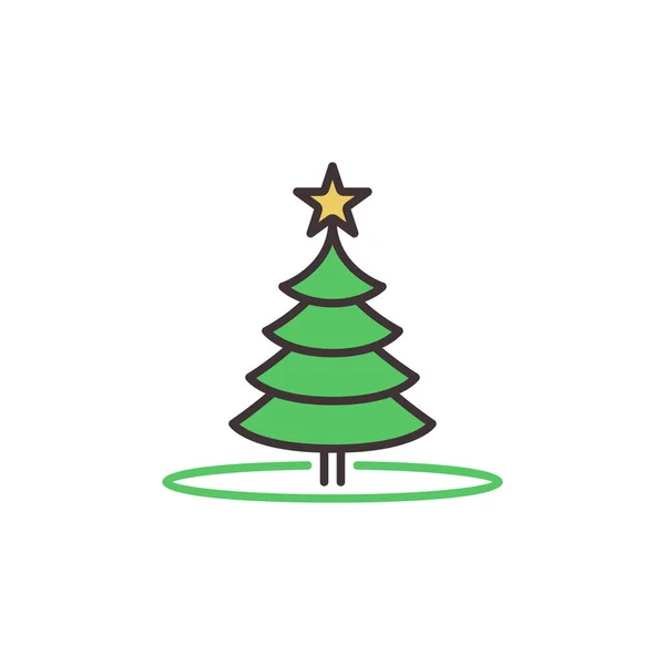 Arbre de Noël vert avec icône vectorielle étoile jaune — Image vectorielle