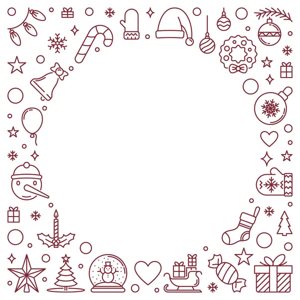 Ευτυχισμένο το Νέο Έτος διάνυσμα γραμμική απεικόνιση - Χριστούγεννα στρογγυλό πλαίσιο — Διανυσματικό Αρχείο