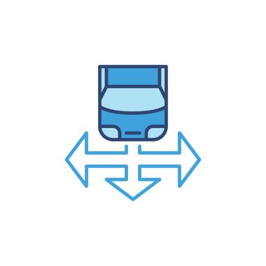 Araba ve Ok vektör mavi simgesi - Sürücüsüz araba konsepti işareti