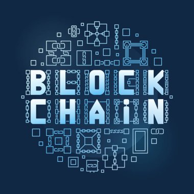 Blockchain Teknoloji mavi yuvarlak çizgi pankartı. Vektör illüstrasyonu