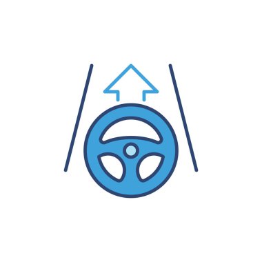 Mavi yol vektör simgesinde Ok ile birlikte direksiyon simidi