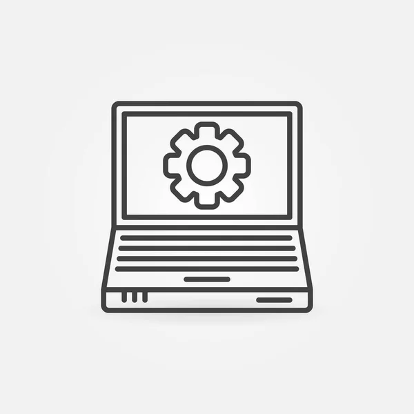 Laptop z wektorem liniowym biegów Konserwacja ikona koncepcji — Wektor stockowy