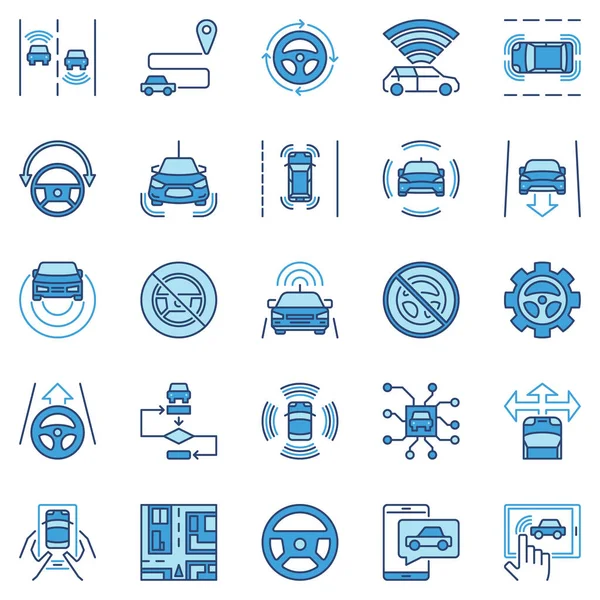 Autonomous Vehicle AV colored icons - vector Car Autopilot signs — Stock Vector