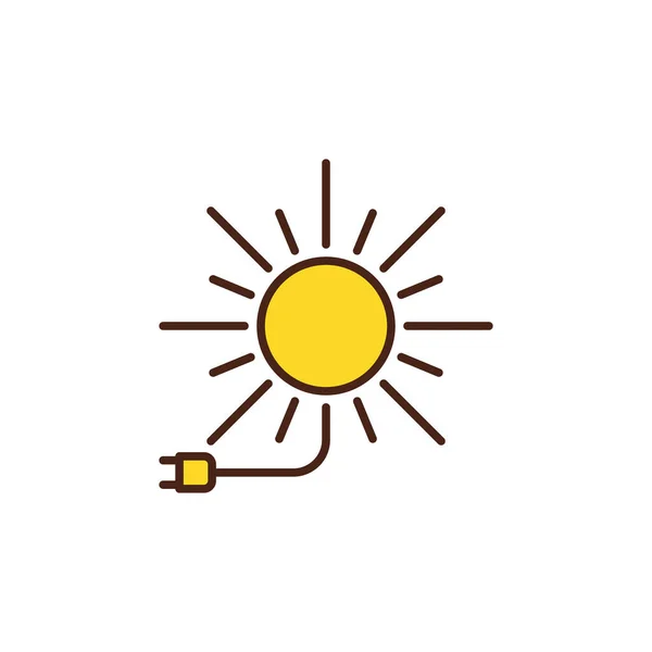 Soleil avec icône de couleur Plug. Panneau vecteur énergie solaire — Image vectorielle