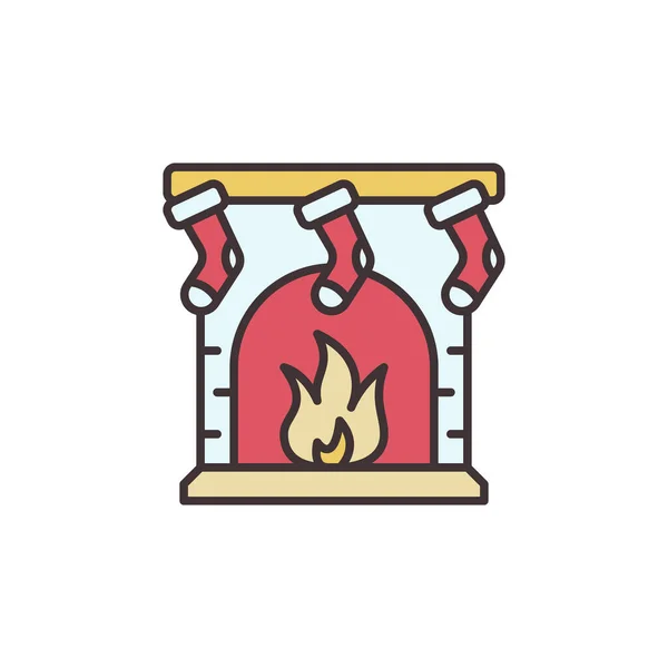 Kerst Open haard vector concept gekleurd pictogram of logo — Stockvector