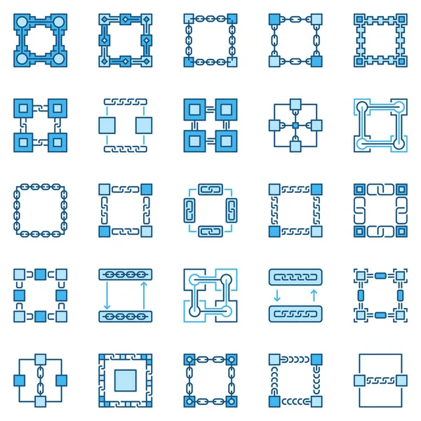 Blockchain Technologie gekleurde pictogrammen vector Blok Chain tekens — Stockvector