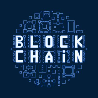 Blokchain Teknoloji kavramı vektör çizgisi çizimi çizimi