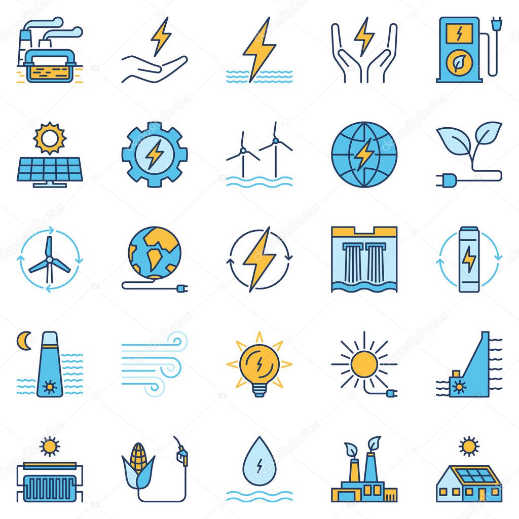 Clean Energy colored icons - vector Electric Power signs set