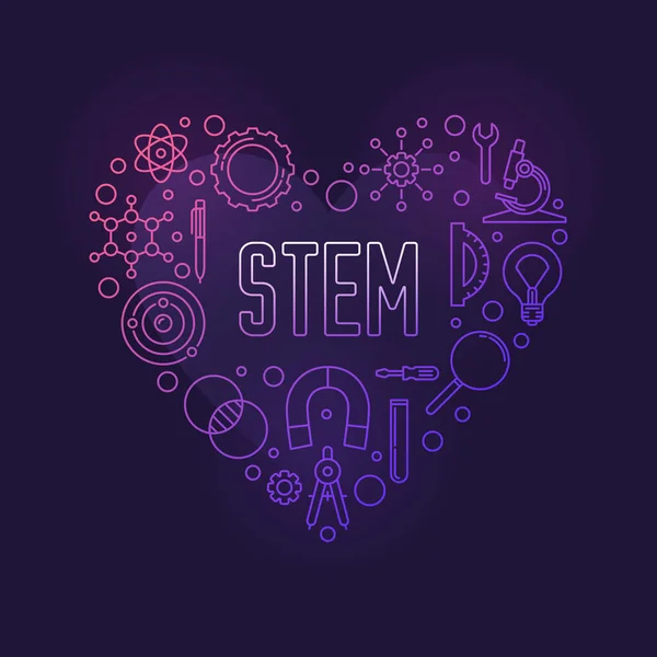 STEM Heart έννοια διάνυσμα έγχρωμη γραμμική εικόνα — Διανυσματικό Αρχείο