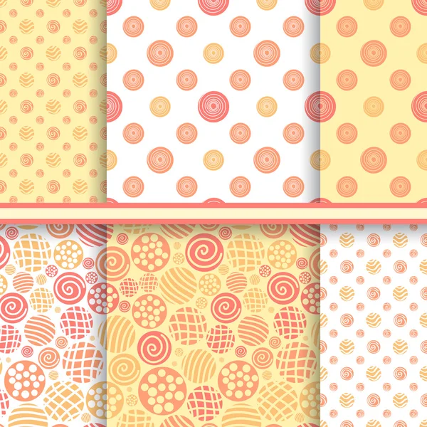 Polka dot abstract set of seamless patterns in warm yellow colors - vector polka design texture — Stock Vector