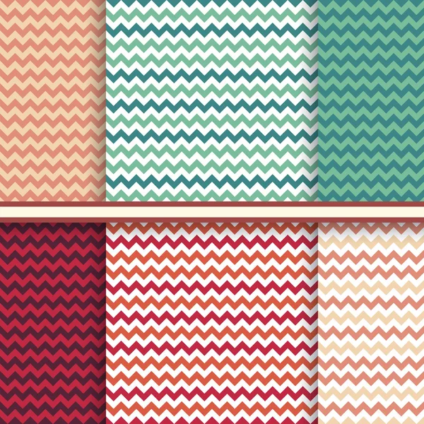 Bright set of seamless patterns with fabric chevron texture - vector abstract geometric backgroun — Stock Vector