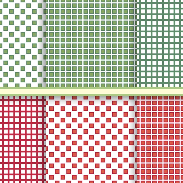 Ретро-геометрические абстрактные бесшовные узоры вектор набор в красный и зеленый цвет — стоковый вектор
