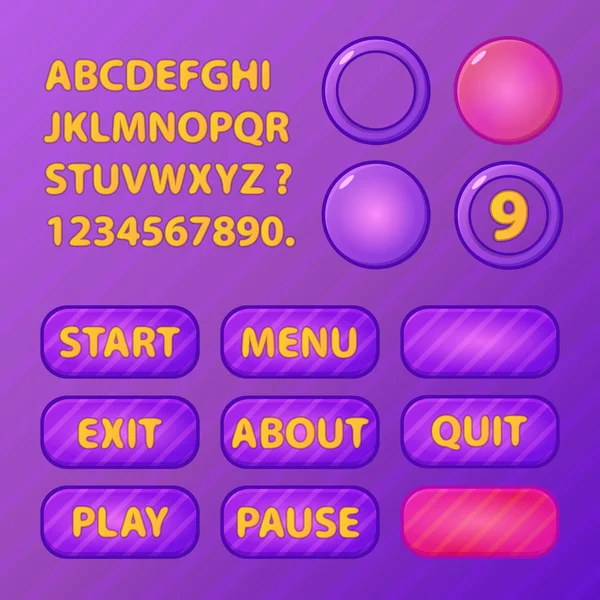 게임 메뉴 버튼-벡터 ui 요소와 게임 개발에 대 한 글꼴 — 스톡 벡터
