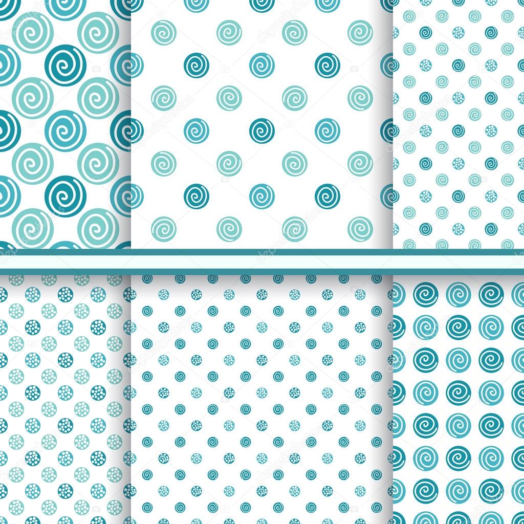 Polka dot abstract vector seamless patterns set - polka design background in soft green colors