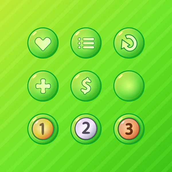 明るい緑ゲーム ui ベクトルの要素の - 設定] メニューの [再起動、お金を追加ボタンと賞を獲得 — ストックベクタ