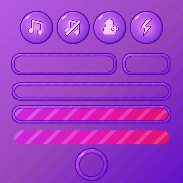 Elementos de interface do jogo violeta botões vetoriais e barras para o desenvolvimento móvel — Vetor de Stock