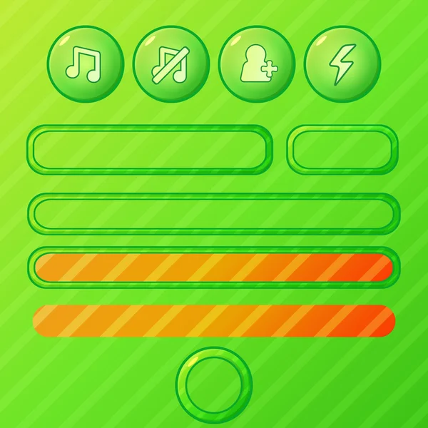 Bright green game UI elements - vector buttons and bars for mobile development — Stock Vector