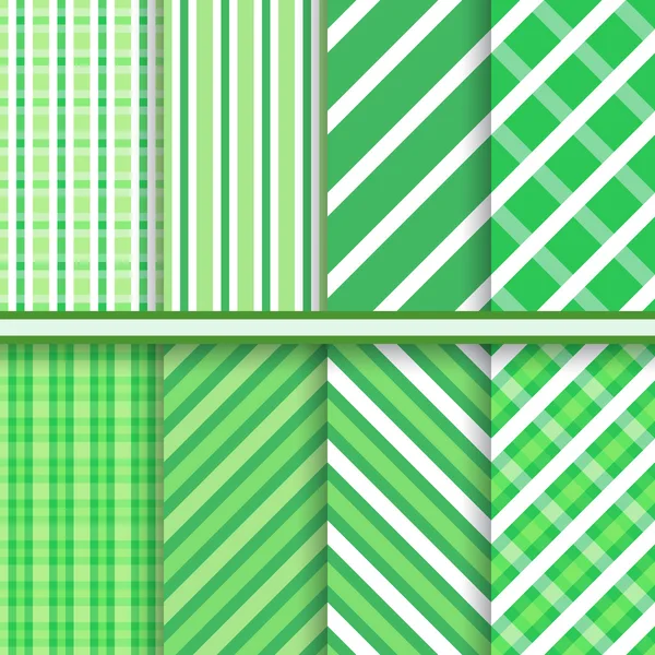 Groene retro diagonale en verticale strepen geometrische vector naadloze patronen set — Stockvector