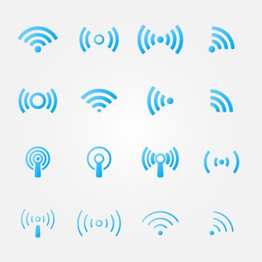 parlak mavi kablosuz Icons set
