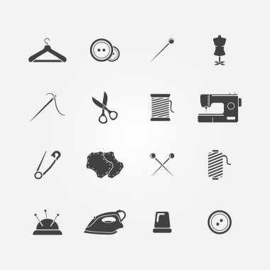 Set of 16 sewing tools icons clipart