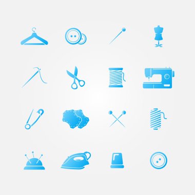 Mavi 16 dikiş araçları simge kümesi