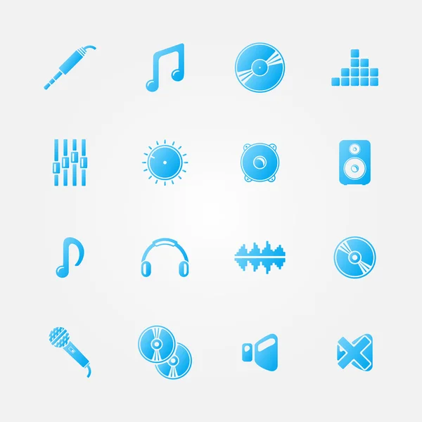 Set of blue audio and music icons — Stock Vector