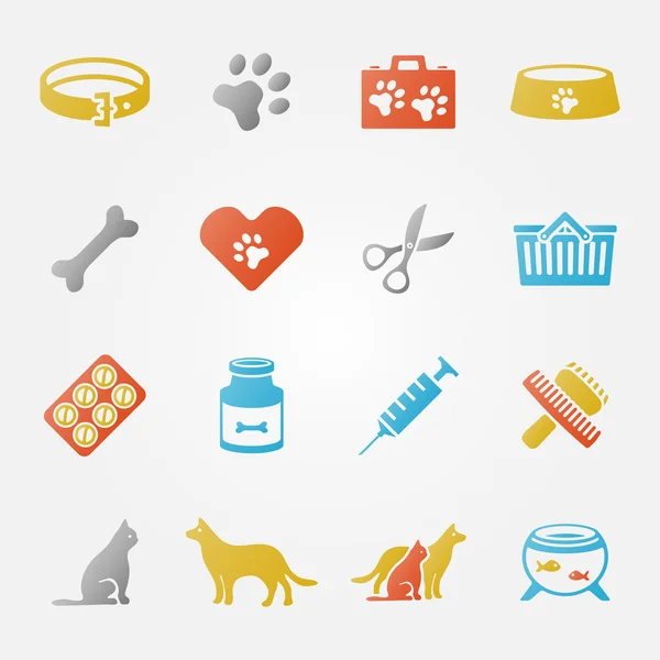 Conjunto de iconos de vector veterinario brillante mascota — Archivo Imágenes Vectoriales