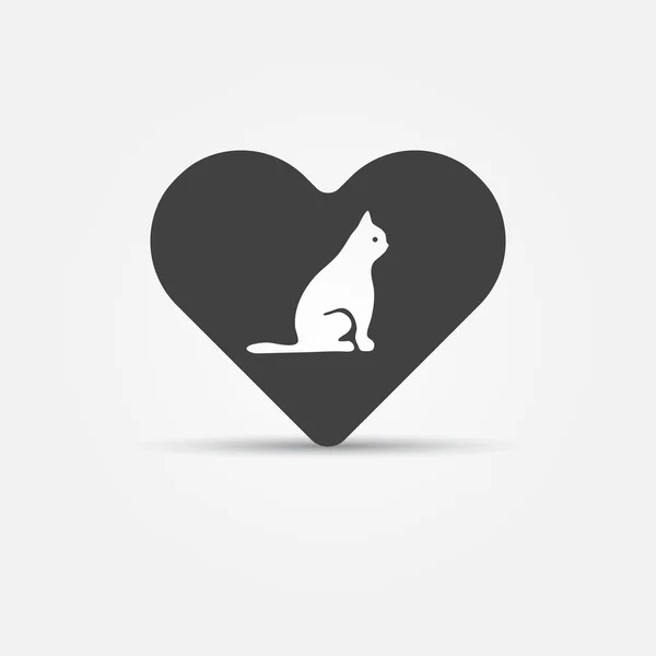 Gato de mascota creativa en el corazón icono — Archivo Imágenes Vectoriales