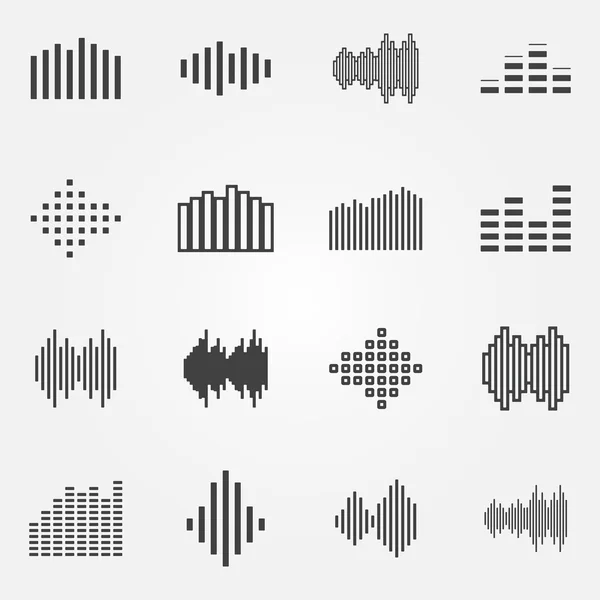 Музыкальные звуковые волны или иконки эквалайзера — стоковый вектор