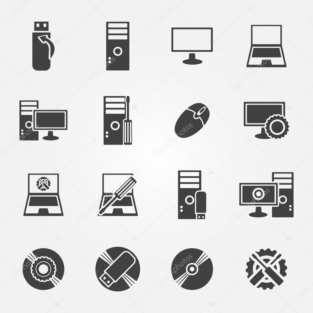 Computer repair service and maintenance icon set