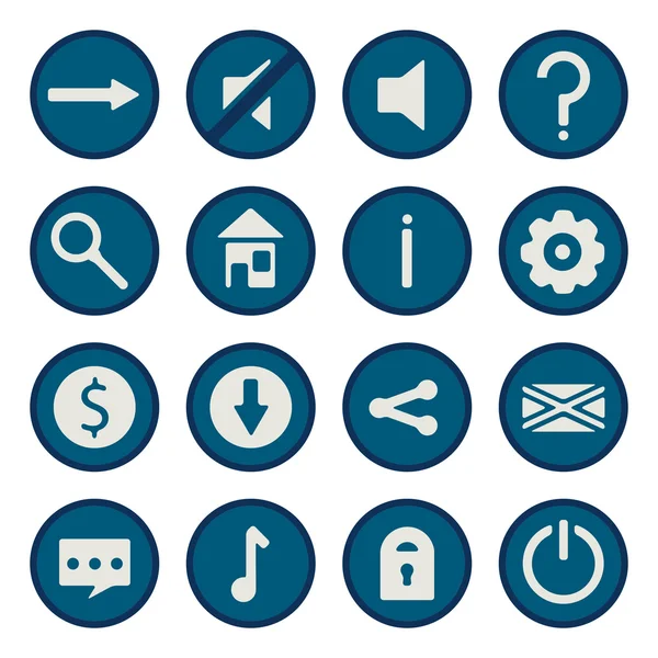 Blauwe platte vector spel iconen set — Stockvector