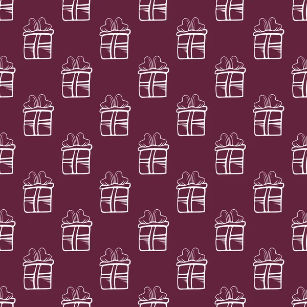 Seamless vector gift Pattern on burgundy color background — Stock Vector