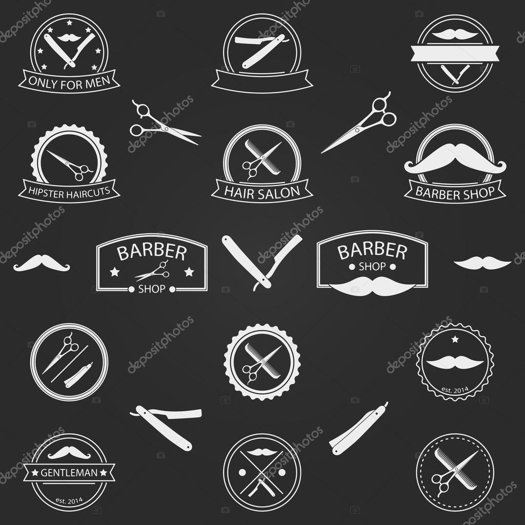 Vector set of barber shop logo, labels, badges and elements for your design on dark background