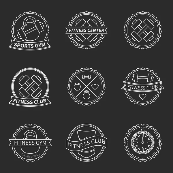 Conjunto de gráficos de emblema de logotipo deportivo y fitness — Vector de stock