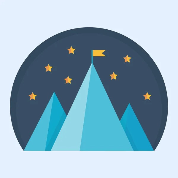 Pico de montaña azul con bandera — Vector de stock