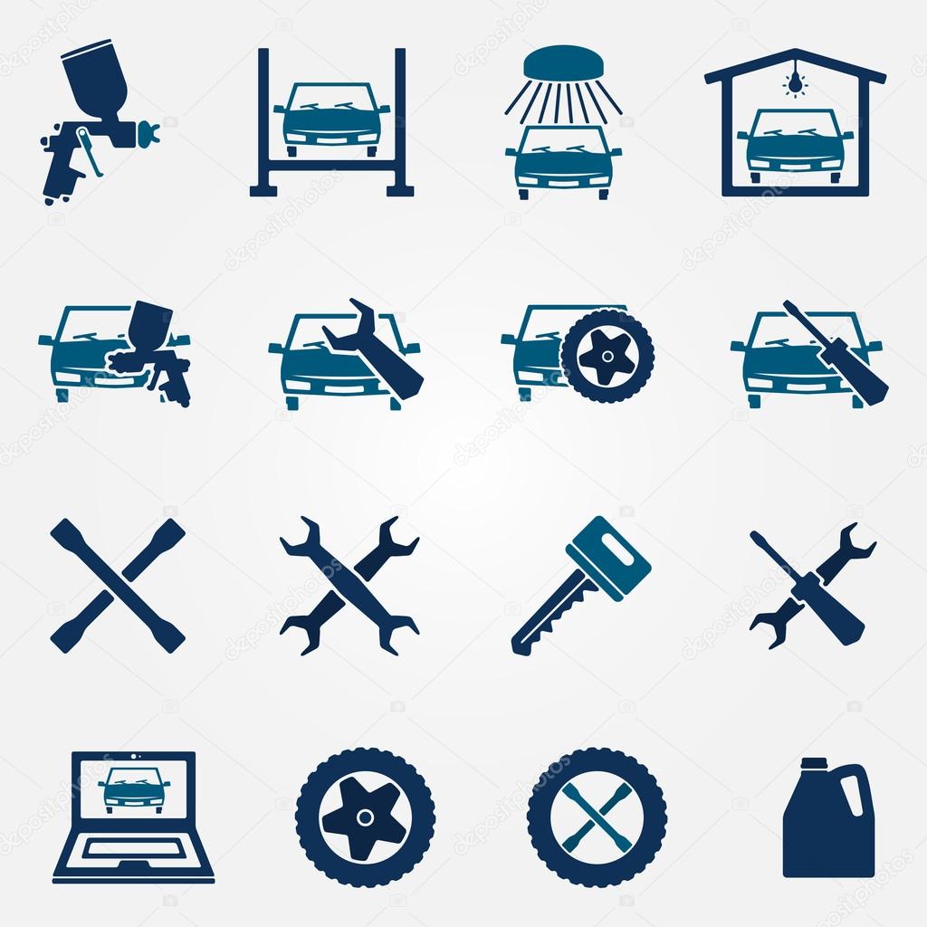 Auto service and repair flat icon set