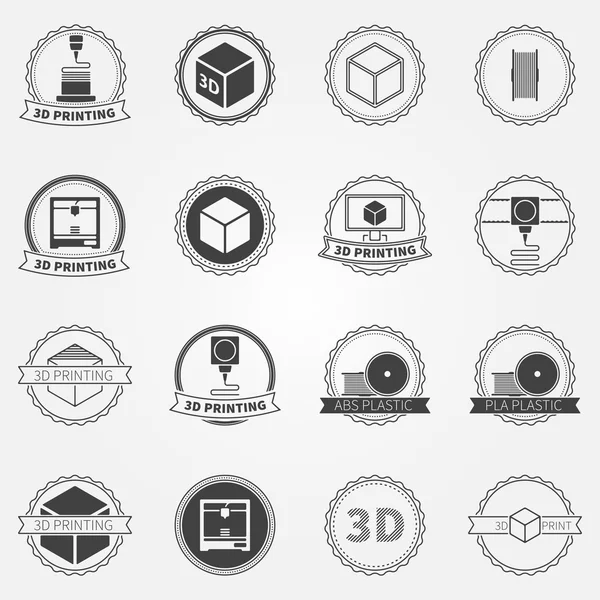 Set vettoriale di emblemi o loghi di stampa 3d — Vettoriale Stock