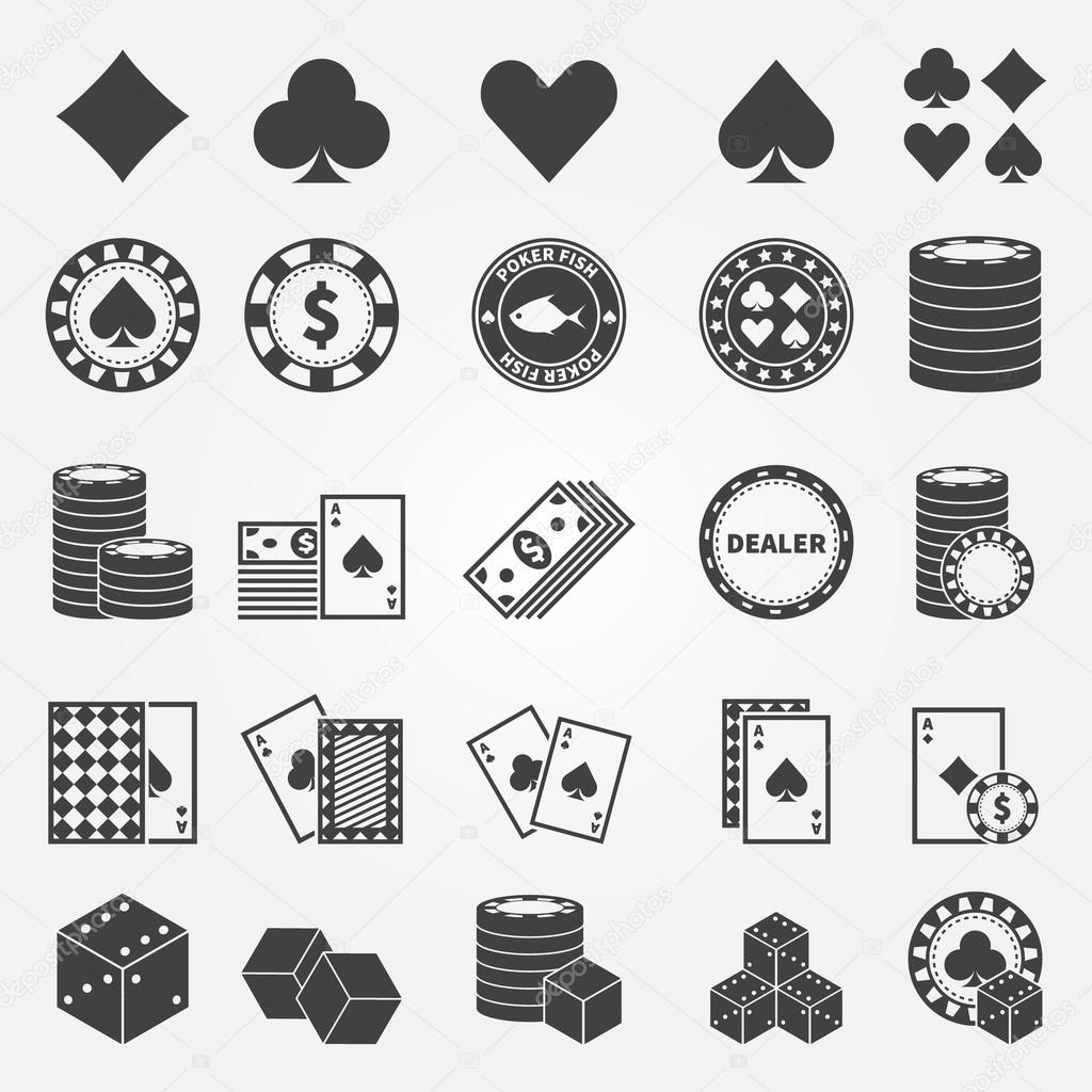 Poker icons set - vector playing cards or gambling casino symbols